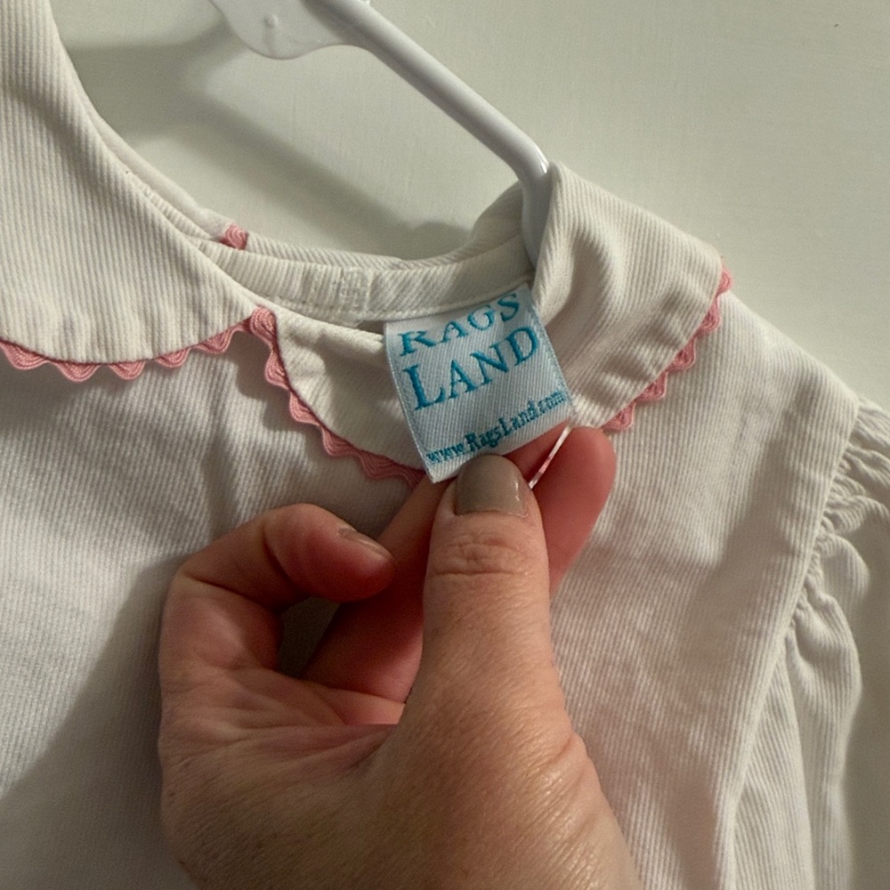 Rags Land White Pique Blouse with Pink RicRac Accents size 3